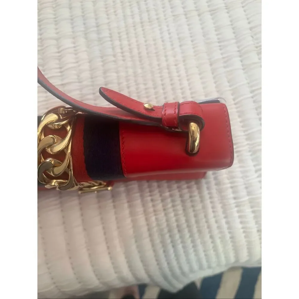 Authentic GUCCI Red Calfskin Leather Small Sylvie Shoulder Bag